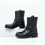 Gucci Boots Short Shoes Leather Black Double G Heart Quilting — view 4