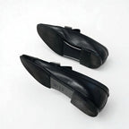 Chanel Loafer Leather Shoes Black Coco Mark Pearl Chain Flat — view 6