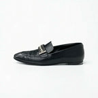 Chanel Loafer Leather Shoes Black Coco Mark Pearl Chain Flat — view 3