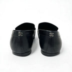 Chanel Loafer Leather Shoes Black Coco Mark Pearl Chain Flat — view 5