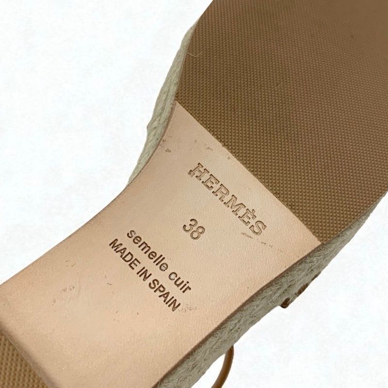 Hermes Tipo Sandals Shoes Leather Brown Silver Kelly Hardware Wedge Sole — view 9