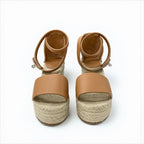 Hermes Tipo Sandals Shoes Leather Brown Silver Kelly Hardware Wedge Sole — view 2