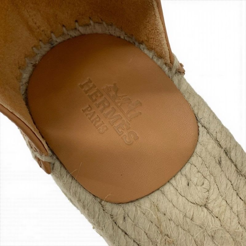 Hermes Tipo Sandals Shoes Leather Brown Silver Kelly Hardware Wedge Sole — view 8