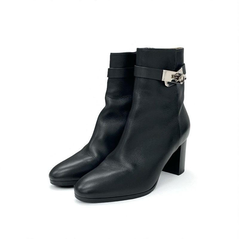 Hermes Saint Germain Boots Short Shoes Leather Black Silver Kelly Hardware — view 2
