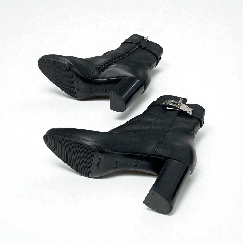 Hermes Saint Germain Boots Short Shoes Leather Black Silver Kelly Hardware — view 6