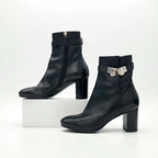 Hermes Saint Germain Boots Short Shoes Leather Black Silver Kelly Hardware — view 4