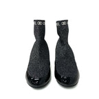 Chanel Boots Short Shoes Patent Fabric Black Silver Coco Mark Lame Sock — view 3
