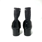Chanel Boots Short Shoes Patent Fabric Black Silver Coco Mark Lame Sock — view 5