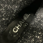 Chanel Boots Short Shoes Patent Fabric Black Silver Coco Mark Lame Sock — view 7