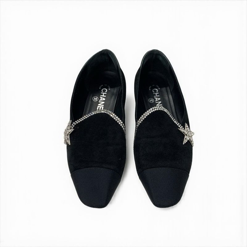Chanel Flat Shoes Suede Fabric Black Opera Star Bijou Rhinestone — view 2