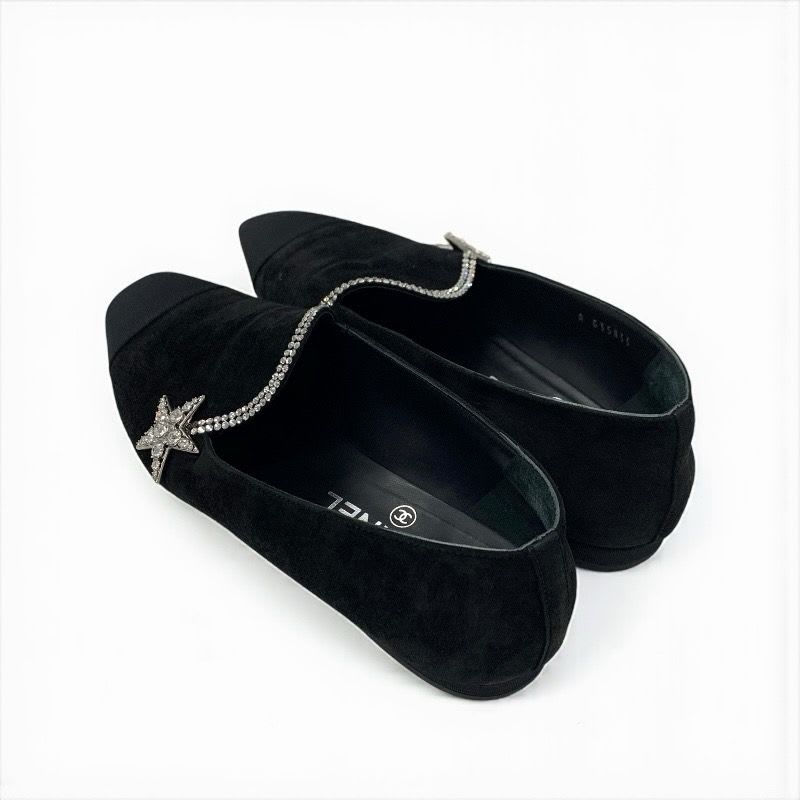 Chanel Flat Shoes Suede Fabric Black Opera Star Bijou Rhinestone — view 4