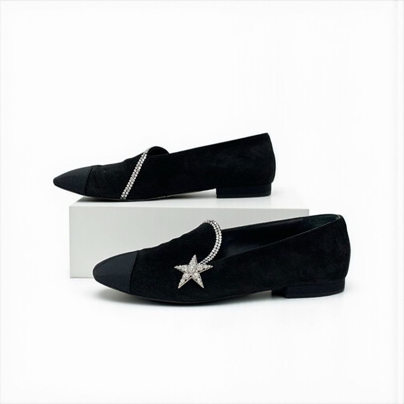 Chanel Flat Shoes Suede Fabric Black Opera Star Bijou Rhinestone — view 3