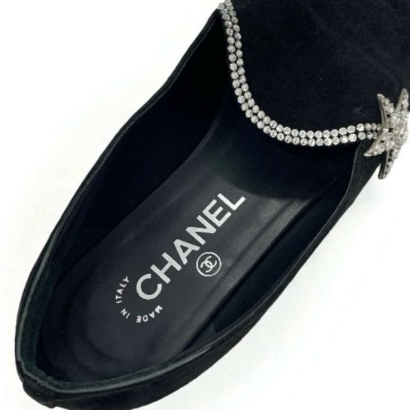 Chanel Flat Shoes Suede Fabric Black Opera Star Bijou Rhinestone — view 7