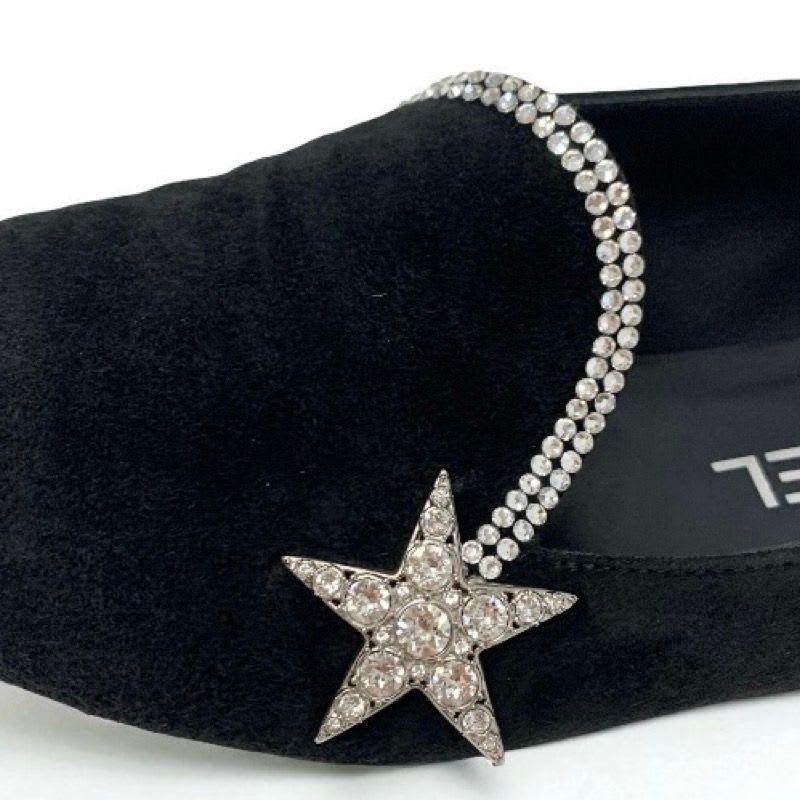 Chanel Flat Shoes Suede Fabric Black Opera Star Bijou Rhinestone — view 9