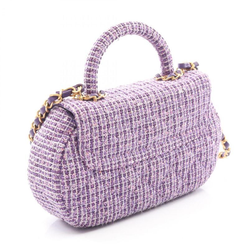 Chanel Shoulder Bag Quilted Top Handle Purple Fabric — view 2