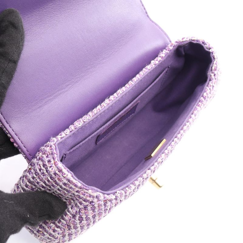 Chanel Shoulder Bag Quilted Top Handle Purple Fabric — view 3