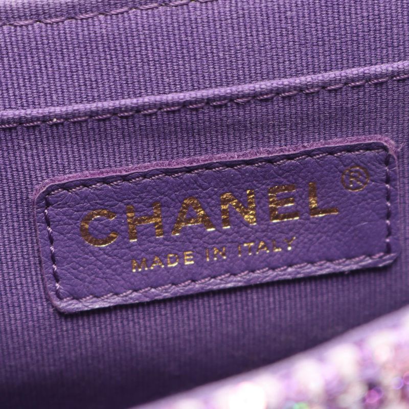 Chanel Shoulder Bag Quilted Top Handle Purple Fabric — view 4