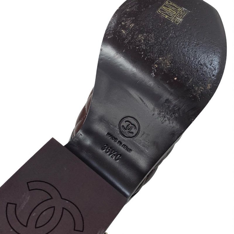 Chanel Sandals Shoes Leather Brown Black Quilted Sling Bag