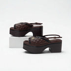 Chanel Sandals Shoes Leather Brown Black Quilted Sling Bag