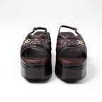 Chanel Sandals Shoes Leather Brown Black Quilted Sling Bag