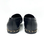 Chanel Loafer Leather Shoes Black Gold Coco Mark Chain Flat — view 5