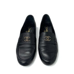 Chanel Loafer Leather Shoes Black Gold Coco Mark Chain Flat — view 3