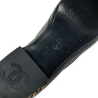 Chanel Loafer Leather Shoes Black Gold Coco Mark Chain Flat — view 8