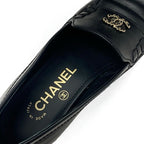 Chanel Loafer Leather Shoes Black Gold Coco Mark Chain Flat — view 7