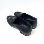 Chanel Loafer Leather Shoes Black Gold Coco Mark Chain Flat — view 4