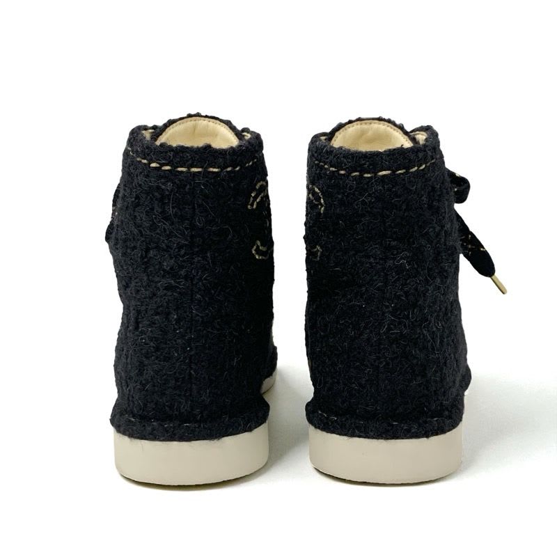 Chanel Boots Short Shoes Tweed Black Gold Coco Mark Lace Up — view 5