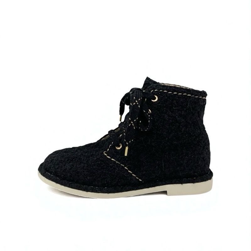 Chanel Boots Short Shoes Tweed Black Gold Coco Mark Lace Up — view 3