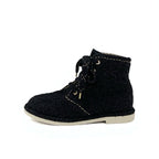 Chanel Boots Short Shoes Tweed Black Gold Coco Mark Lace Up — view 3