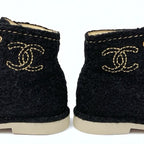 Chanel Boots Short Shoes Tweed Black Gold Coco Mark Lace Up — view 9