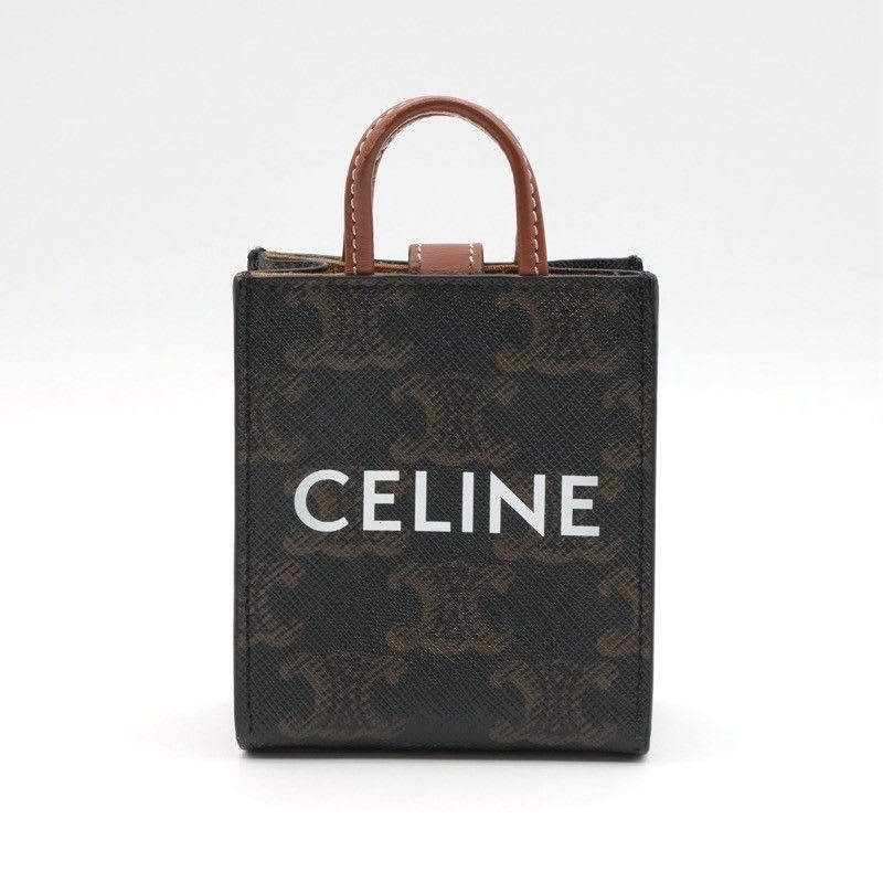 Celine Charm Brown White Gold Triomphe Canvas Logo Micro Vertical Cabas — view 2