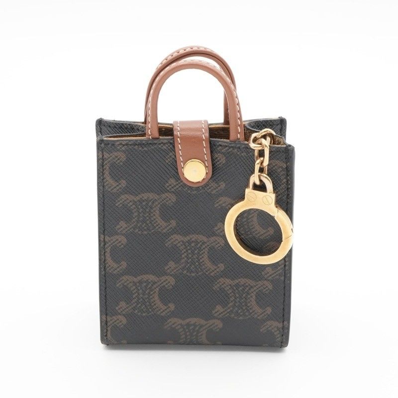 Celine Charm Brown White Gold Triomphe Canvas Logo Micro Vertical Cabas — view 3