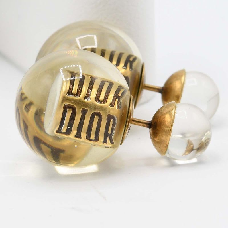 Christian Dior Clear Tribal Earrings With Gold Color Box M4420 — view 3
