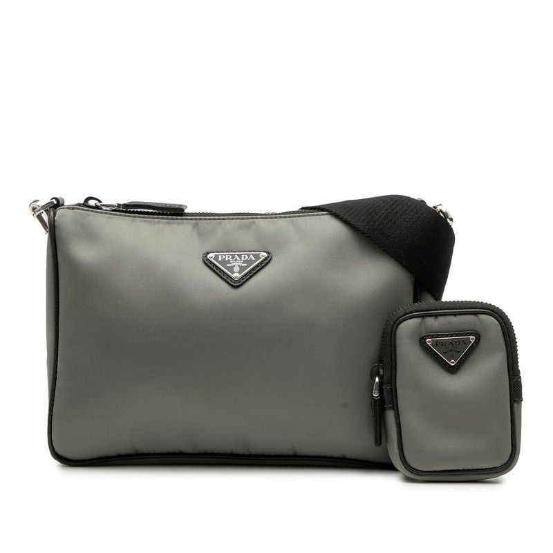 Prada Triangle Logo Plate 2 Vh113 Grey Black Nylon Leather — view 7