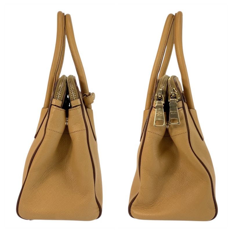 Prada Saffiano Beige Gold Hardware Leather Shoulder Bag 2-Way — view 8