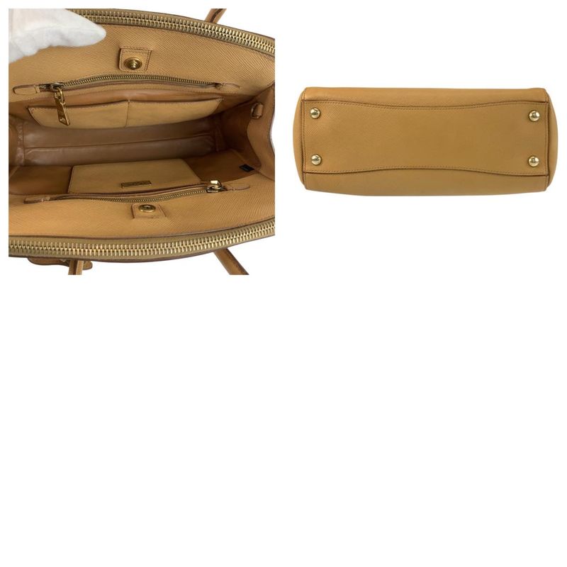 Prada Saffiano Beige Gold Hardware Leather Shoulder Bag 2-Way — view 9