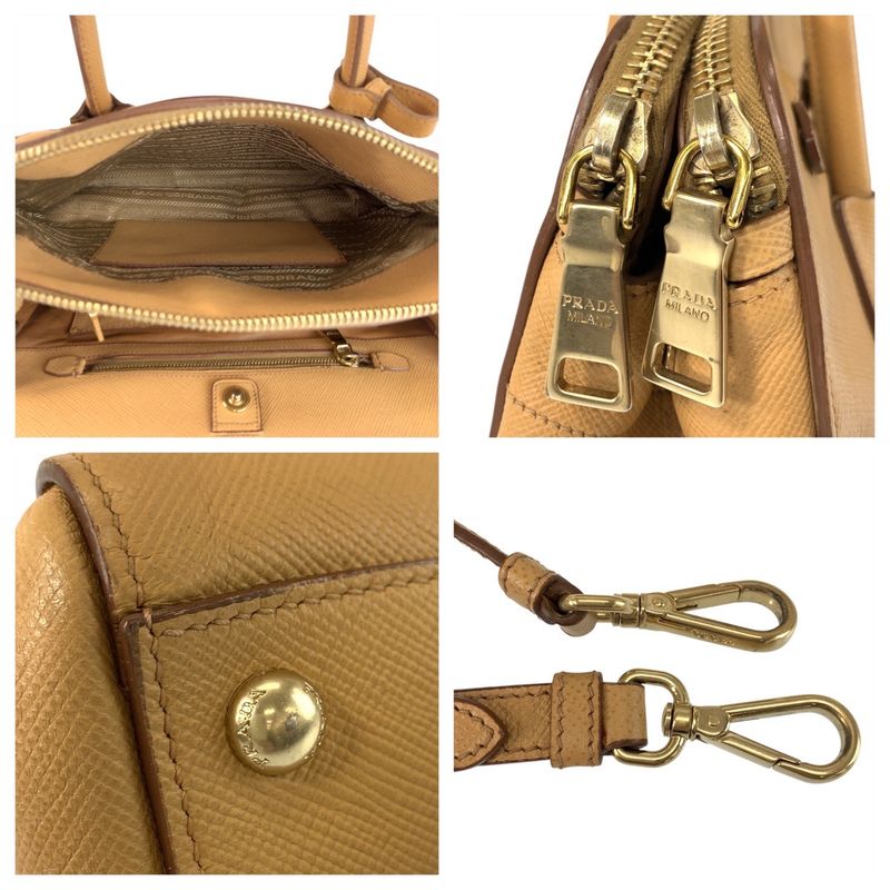 Prada Saffiano Beige Gold Hardware Leather Shoulder Bag 2-Way — view 5