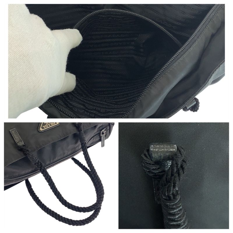 Prada Tessuto Triangle Logo Plate Black Silver Hardware Nylon Tote Bag — view 4