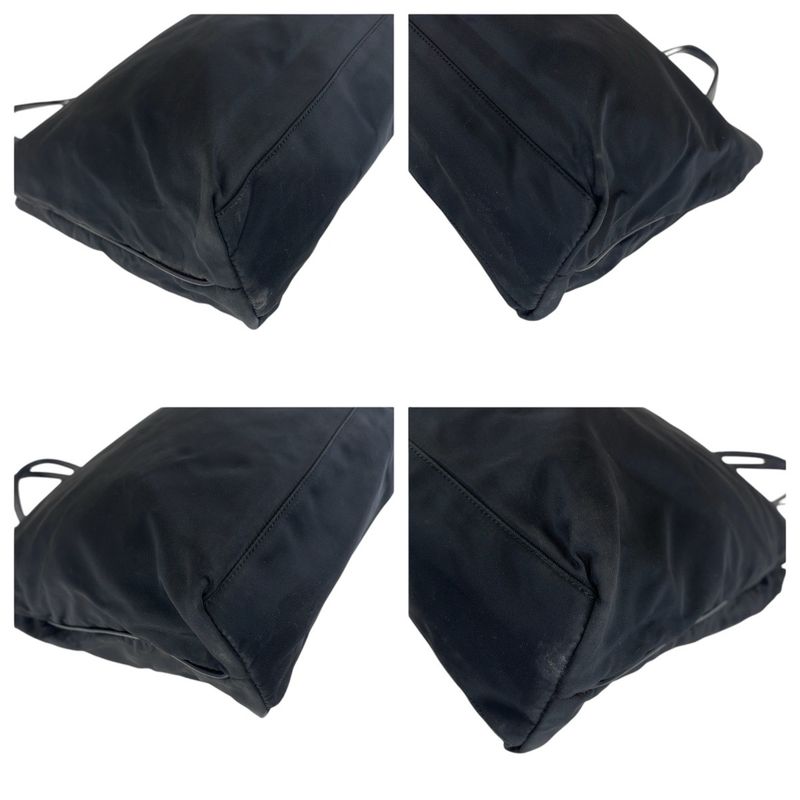 Prada Tessuto Triangle Logo Plate Black Gold Hardware Nylon Leather Tote Bag — view 3