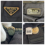 Prada Tessuto Triangle Logo Plate Black Gold Hardware Nylon Leather Tote Bag — view 4