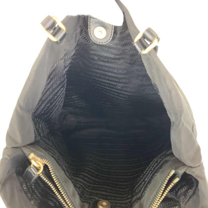 Prada Tessuto Triangle Logo Plate Black Gold Hardware Nylon Leather Tote Bag — view 8