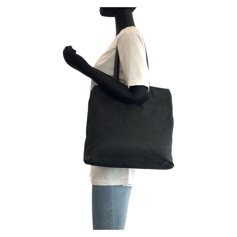 Prada Tessuto Triangle Logo Plate Black Gold Hardware Nylon Leather Tote Bag — view 7