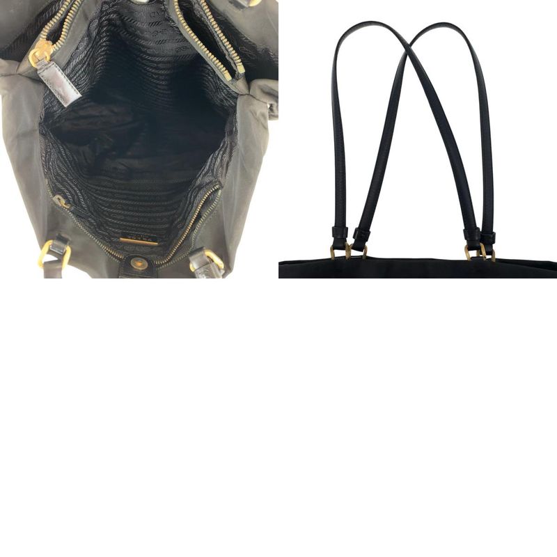 Prada Tessuto Triangle Logo Plate Black Gold Hardware Nylon Leather Tote Bag — view 9