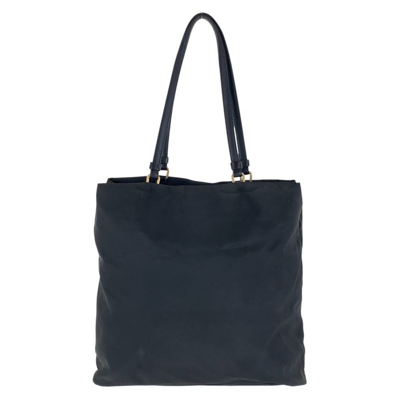 Prada Tessuto Triangle Logo Plate Black Gold Hardware Nylon Leather Tote Bag — view 2