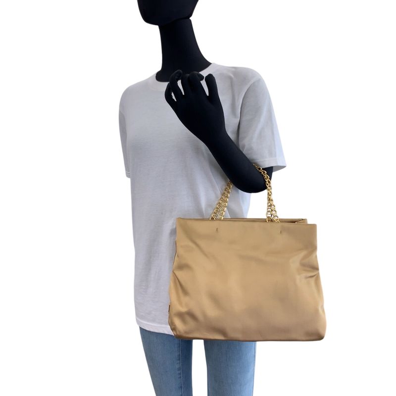 Prada Gold Hardware Satin Chain Tote Handbag — view 7