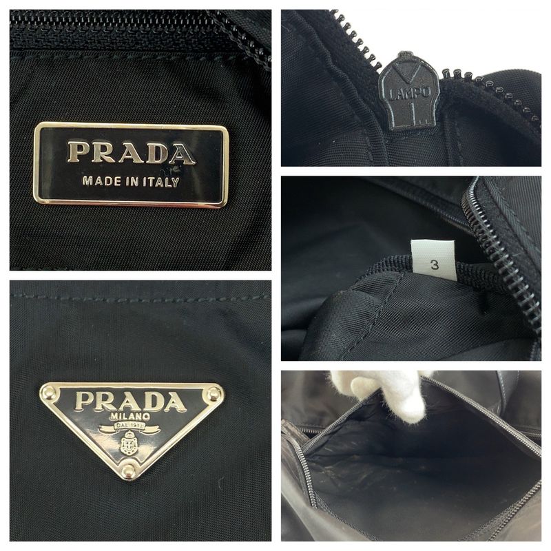 Prada Tessuto Triangle Logo Plate Black Silver Hardware Nylon Tote Bag — view 4