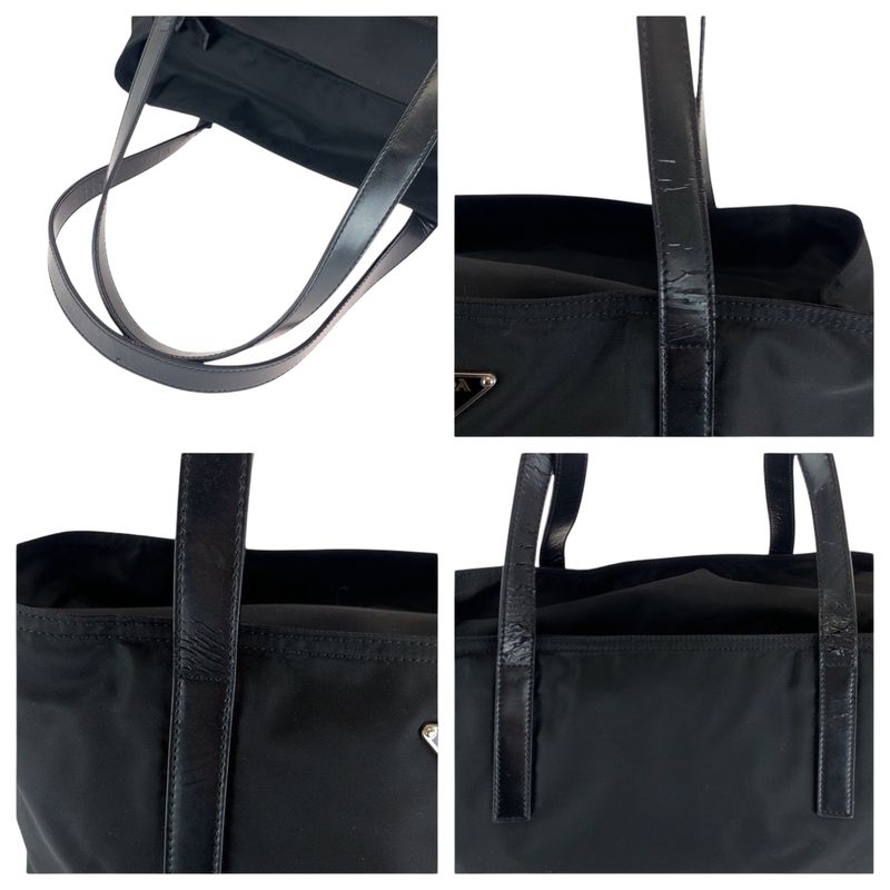 Prada Tessuto Triangle Logo Plate Black Silver Hardware Nylon Tote Bag — view 5